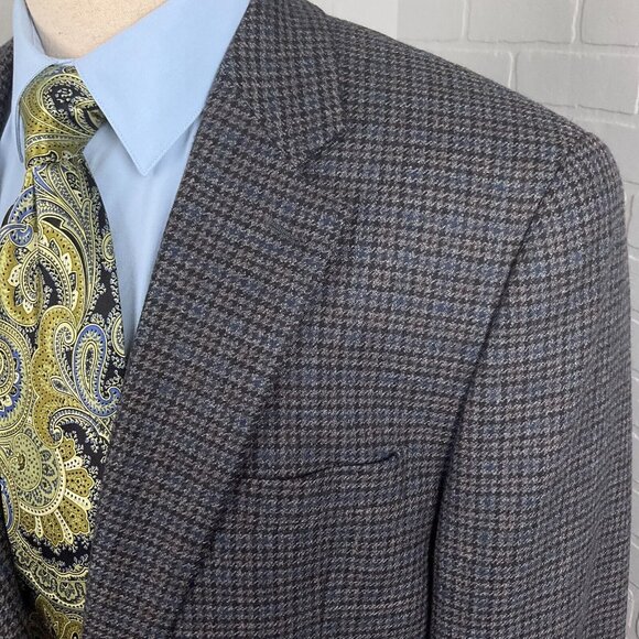 Chaps Blazer‎ Men 46R Blue Gray Houndstooth Lambswool Classic Career Jacket - Picture 2 of 13